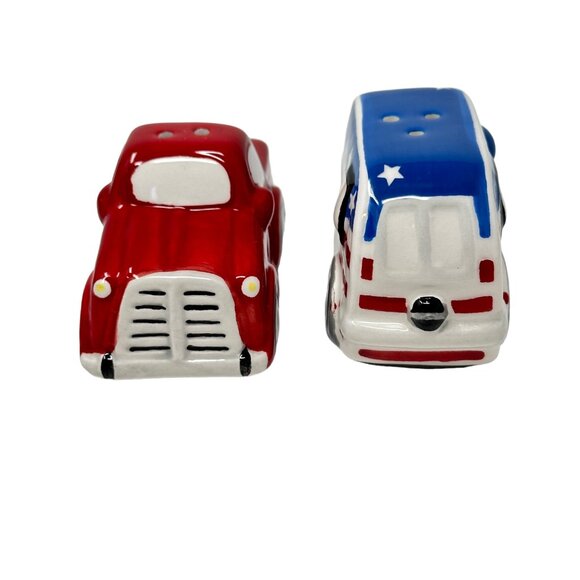 Red Truck Patriotic Summer July 4 Salt Pepper Shaker Set Camper Trailer NEW Blue - Picture 4 of 8